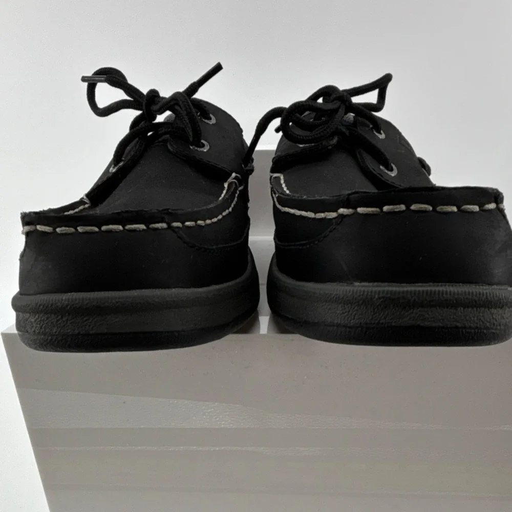 Sperry Top-Sider Men Black Leather 2-Eye Cross Lace Boat Shoes 11.5W Contrast